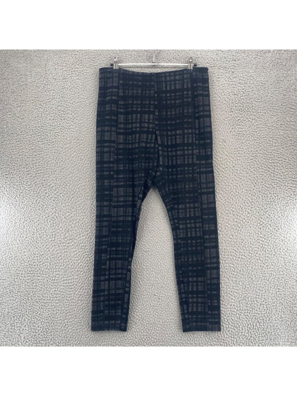 Lysse Pants Womens Large Black Plaid Ponte Slim Fit Leggings Crop Ankle Stretch